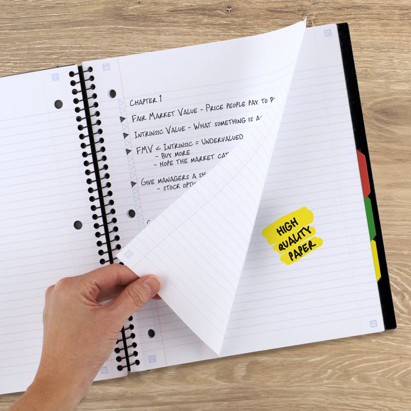 5 Subject Spiral Notebook with Study App - College Ruled 8.5 x 11, 3 Pack