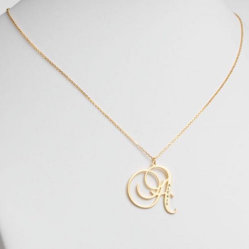 Personalized Gold Over Sterling Silver Initial Name Necklace - Custom Engraved Pendant