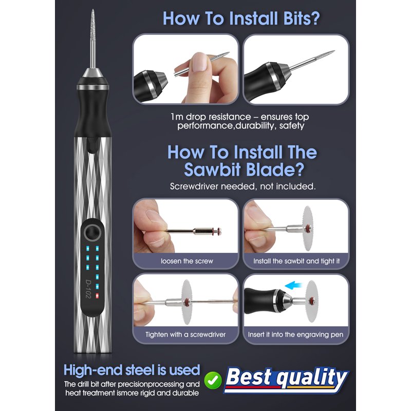 Electric Engraving Pen Kit with 37 Bits, 3-Speed USB Rechargeable Rotary Tool for DIY Personalization