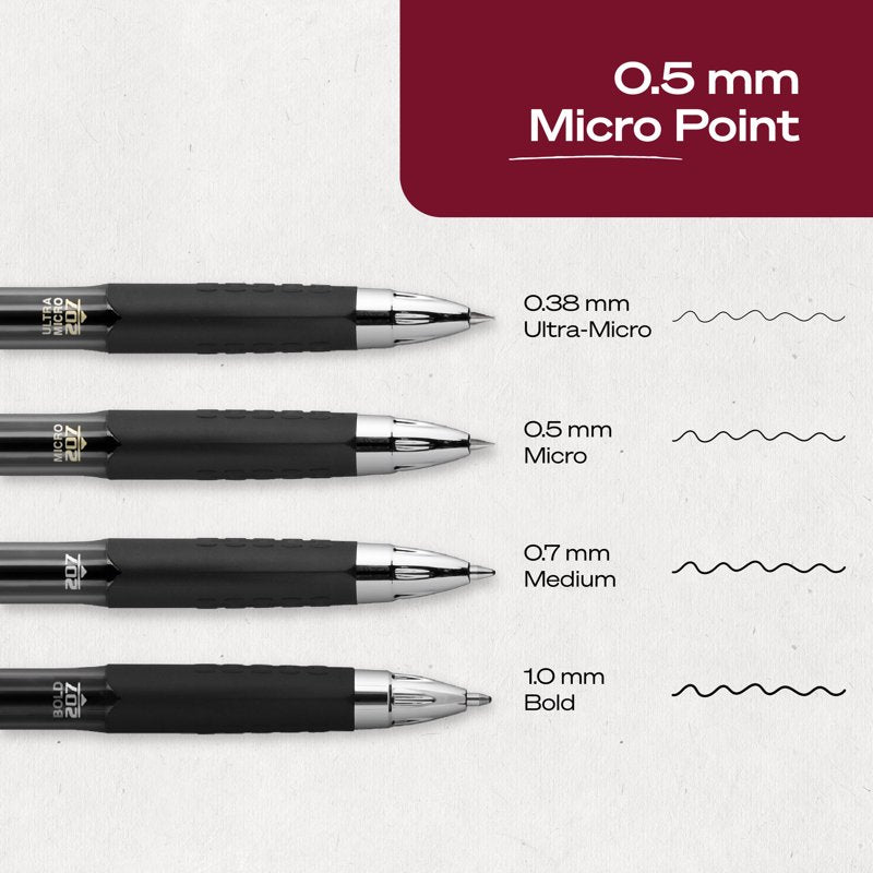 Retractable Gel Pens with Micro 0.5mm Fine Tip - Black Ink, 12-Count Pack