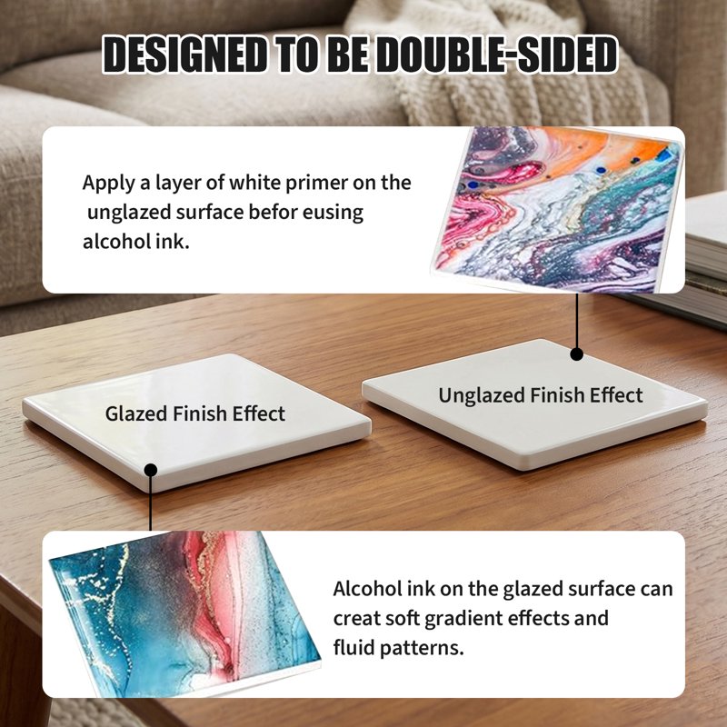 Blank Ceramic Tiles Set for DIY Crafts and Art Projects, Glossy Finish, 36 Pack