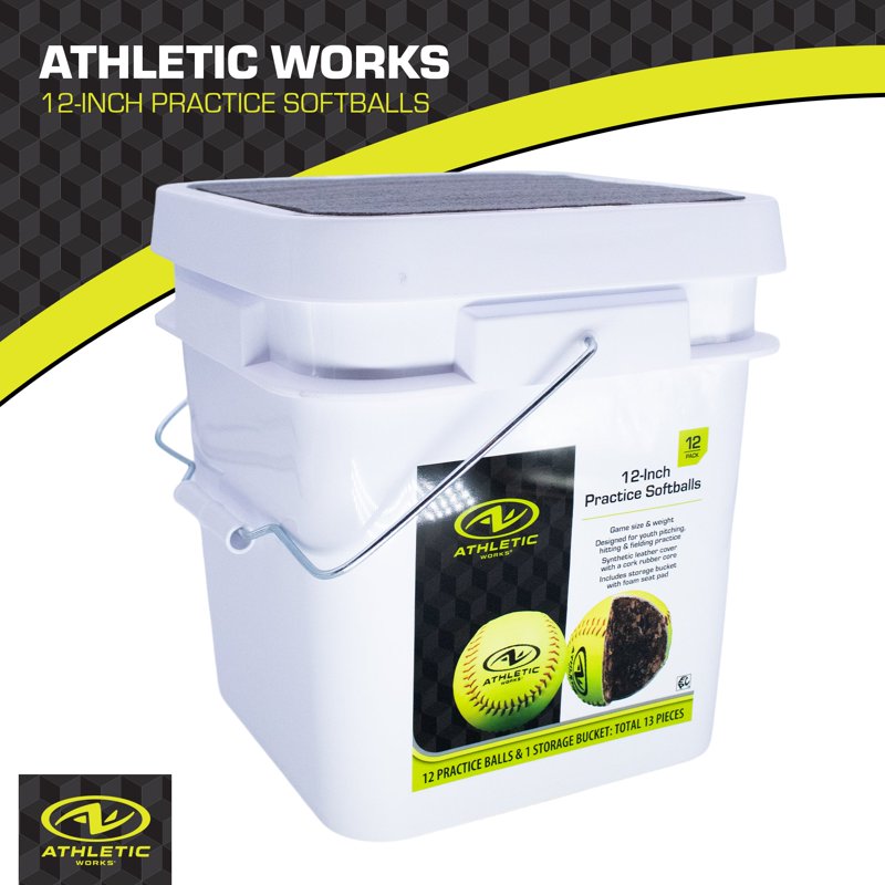 Youth Softball Set of 12 Softballs in Bucket - Fastpitch Training Equipment