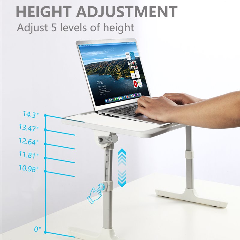 Adjustable Laptop Desk with Storage Drawer and Foldable Bed Tray - White