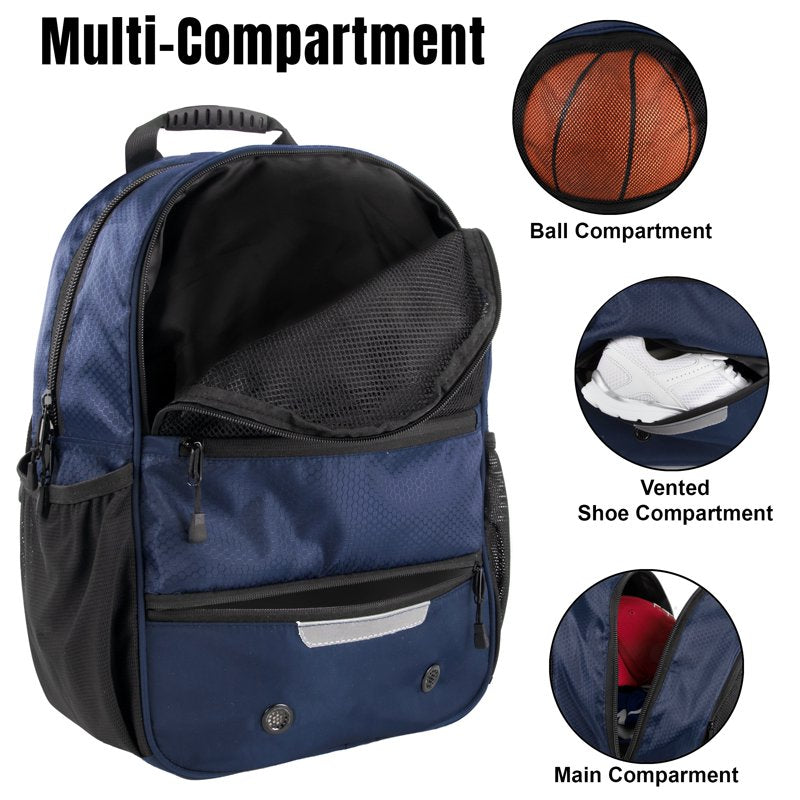 Multi-Sport Backpack with Shoe Compartment & Ball Pocket – 17-Inch Sports Bag for Soccer, Football, Baseball, Basketball & Softball
