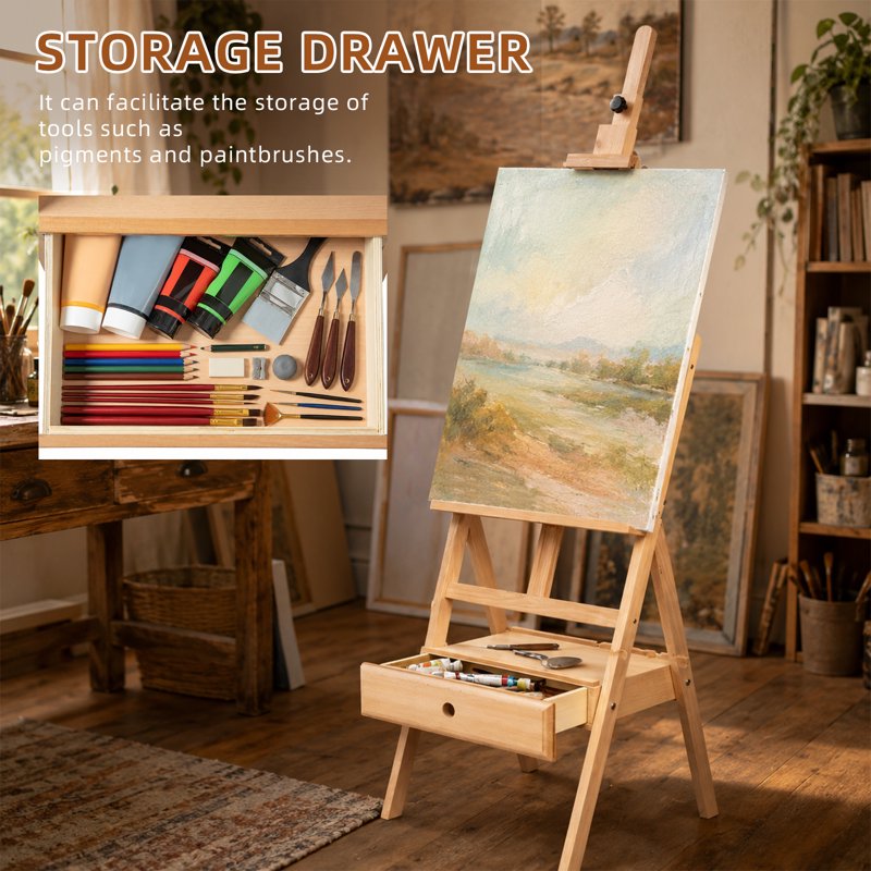 Adjustable Artist Easel with Storage Drawer - Studio Beechwood Stand for Canvases Up to 35 Inch
