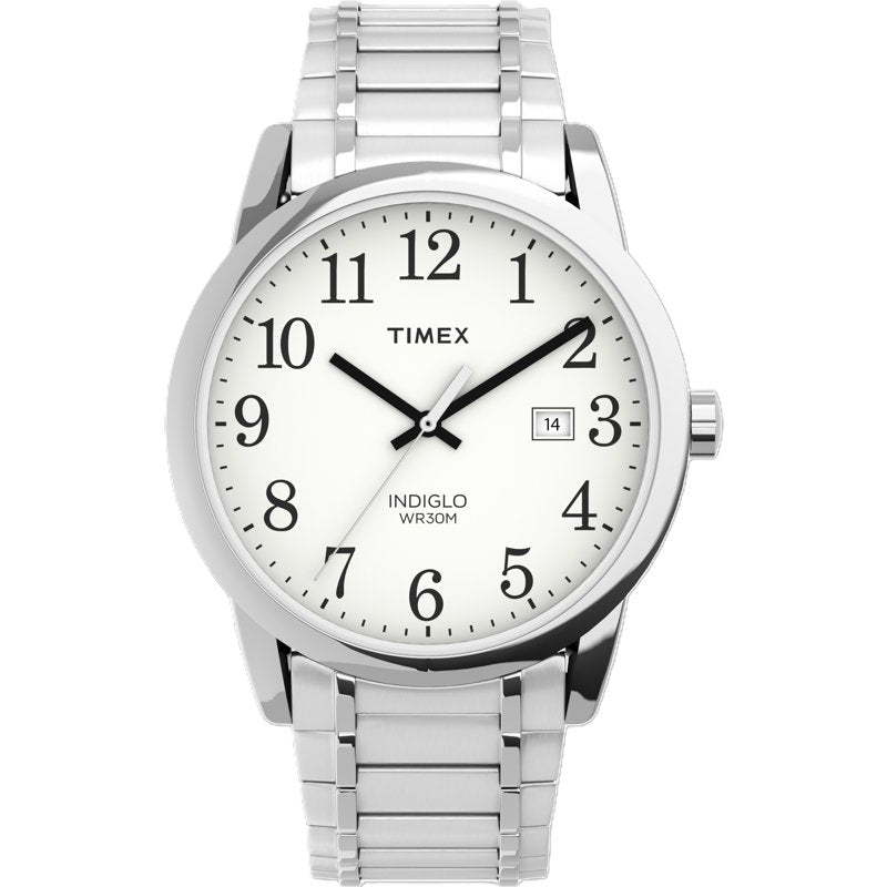 Men's Silver Wristwatch Waterproof 30M - Indiglo Night Light