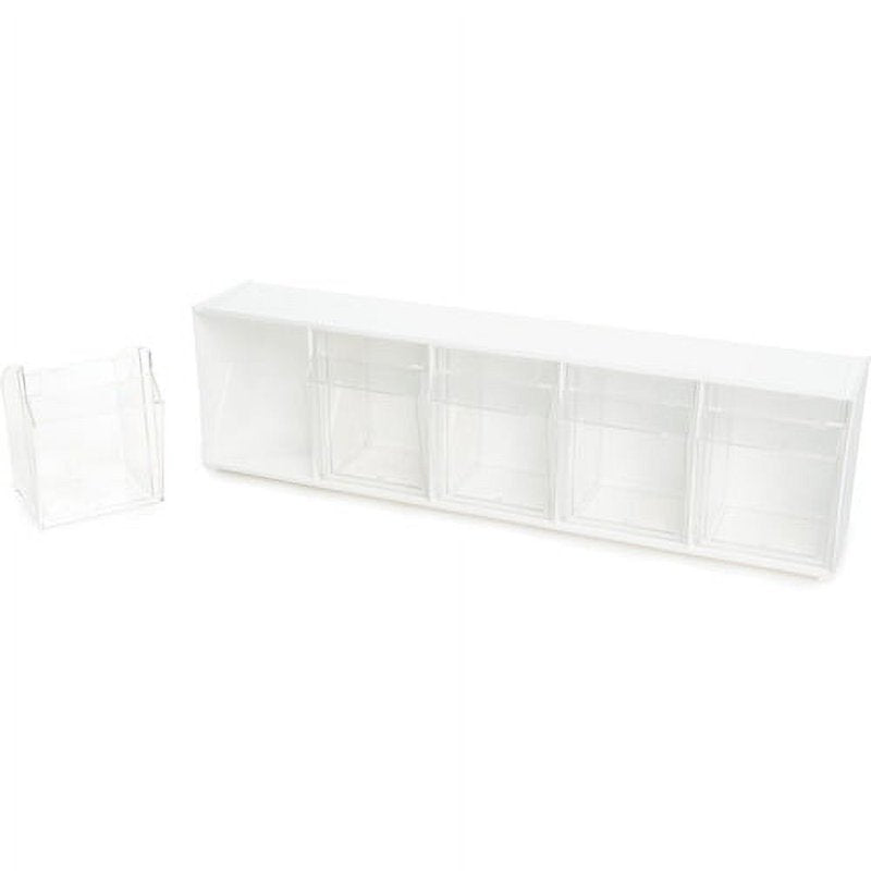 Deflecto Interlocking Tilt Bin Storage System - 5 White Bins for Organization
