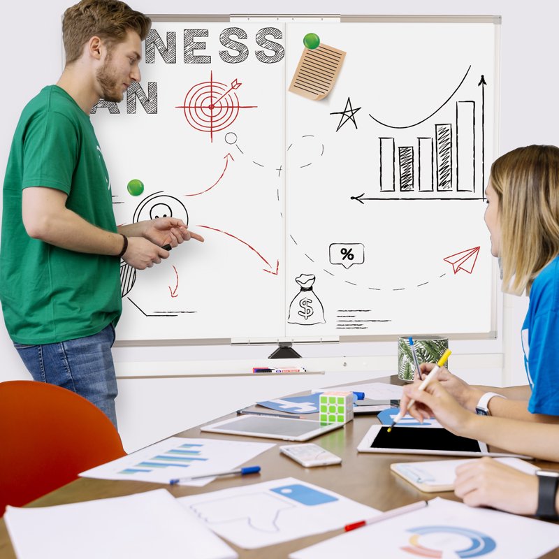 Large Rolling Whiteboard on Wheels - 48 x 36 Inches Magnetic Dry Erase Board with Stand