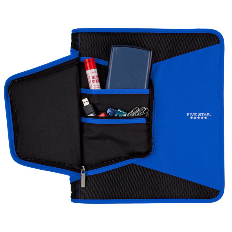 Durable 1.5 Inch Plastic Binder with Zipper Pocket and Rings - Blue