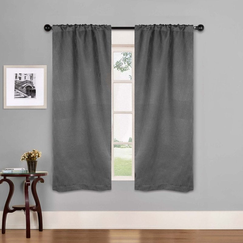 Blackout Curtain Set with Rod Pocket - Modern 2-Piece 26x63 Inches