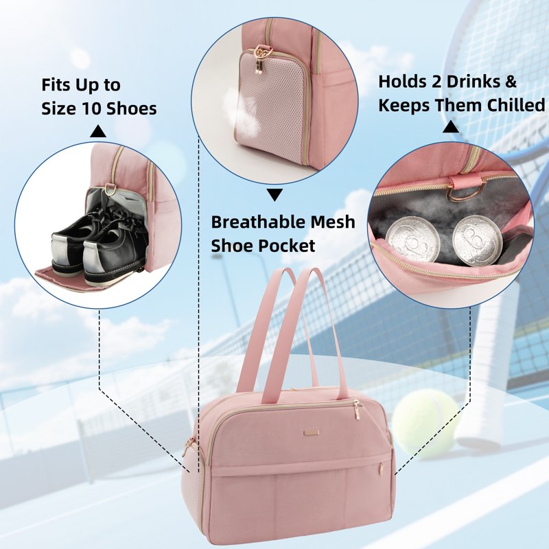 Large Pink Tennis Bag for Women - Holds 2 Rackets & Accessories