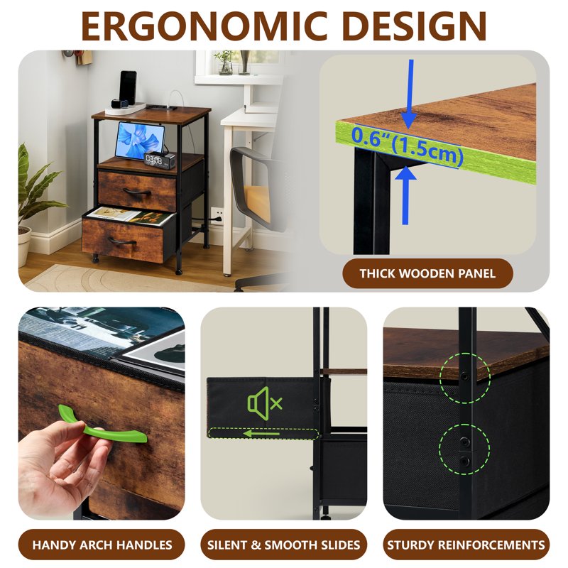 File Cabinet with Charging Station and Storage Shelves - Rustic Brown