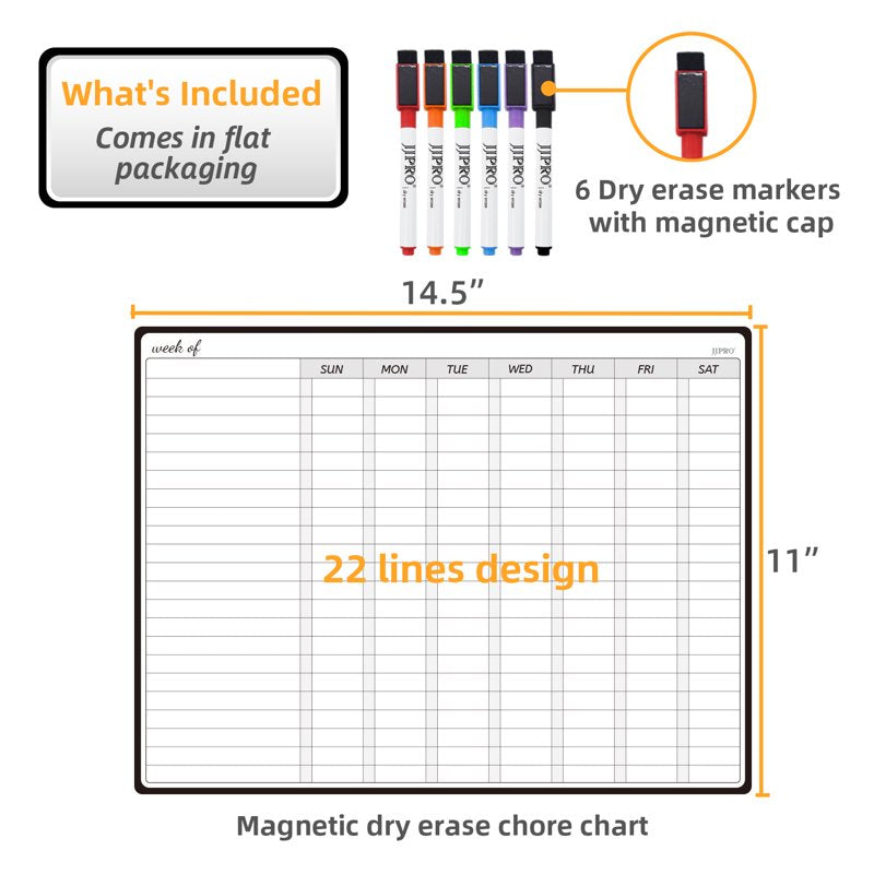 Magnetic Dry Erase Chore Chart for Refrigerator - Reusable Kids Behavior Organizer