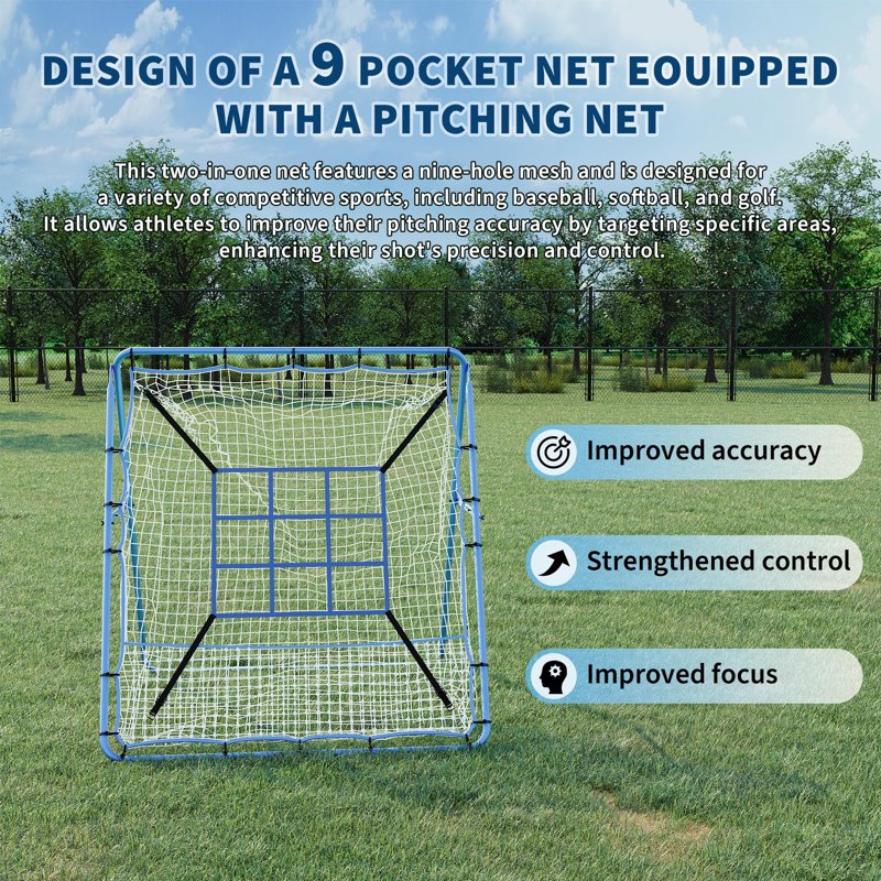 Baseball Rebounder Net with 5 Adjustable Angles, Heavy-Duty Steel Frame