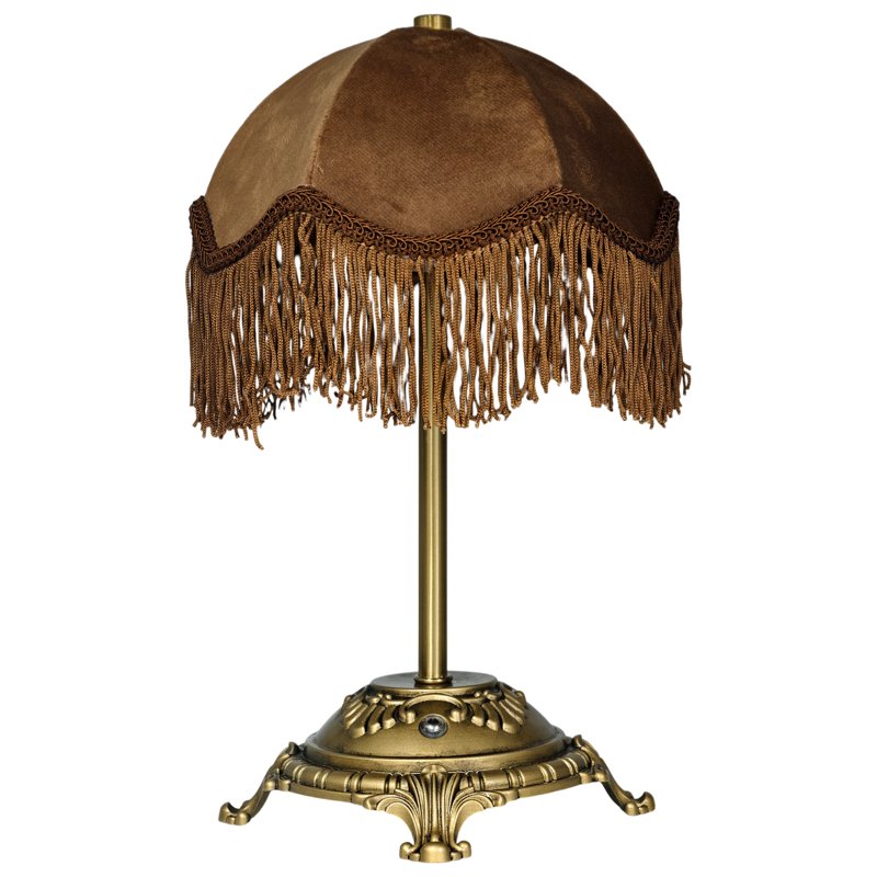 Rechargeable Victorian Style Velvet Fringe Table Lamp with Antique Gold Base