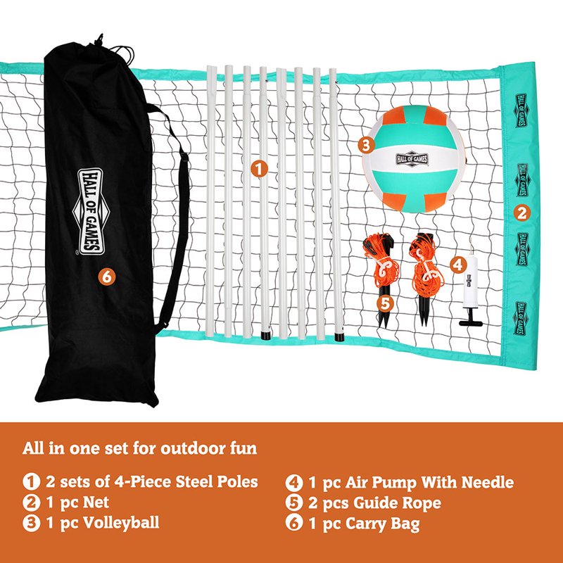 Outdoor Volleyball Set with Adjustable Steel Poles & Official Size Volleyball