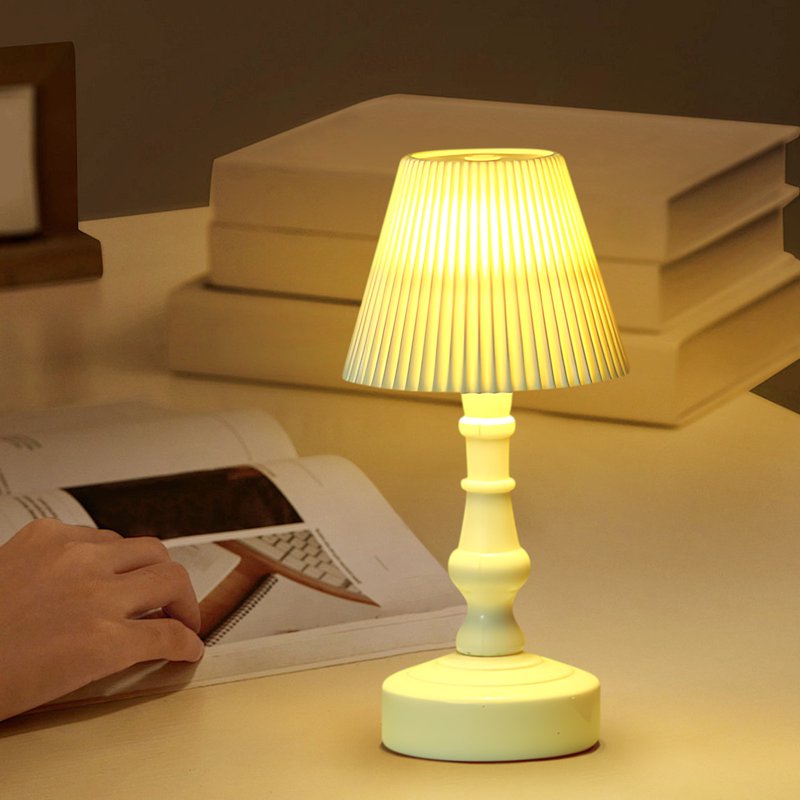 Mini Table Lamp with Linen Shade - Modern Bedside Night Light for Bedroom, Living Room, Office