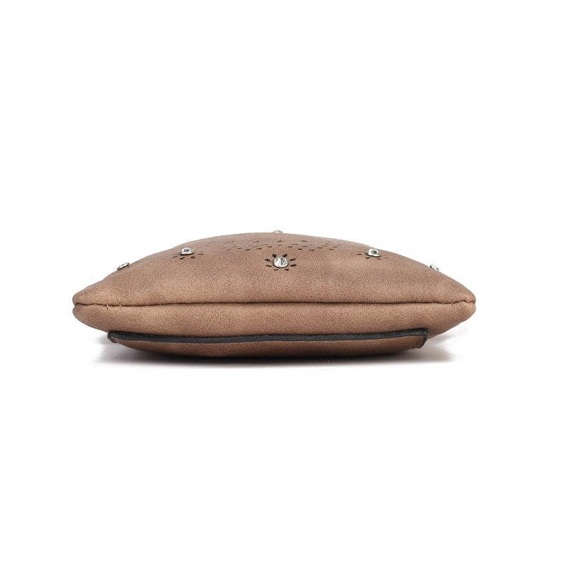 Women's Crossbody Bag with Faux Leather and Silver Details - Black