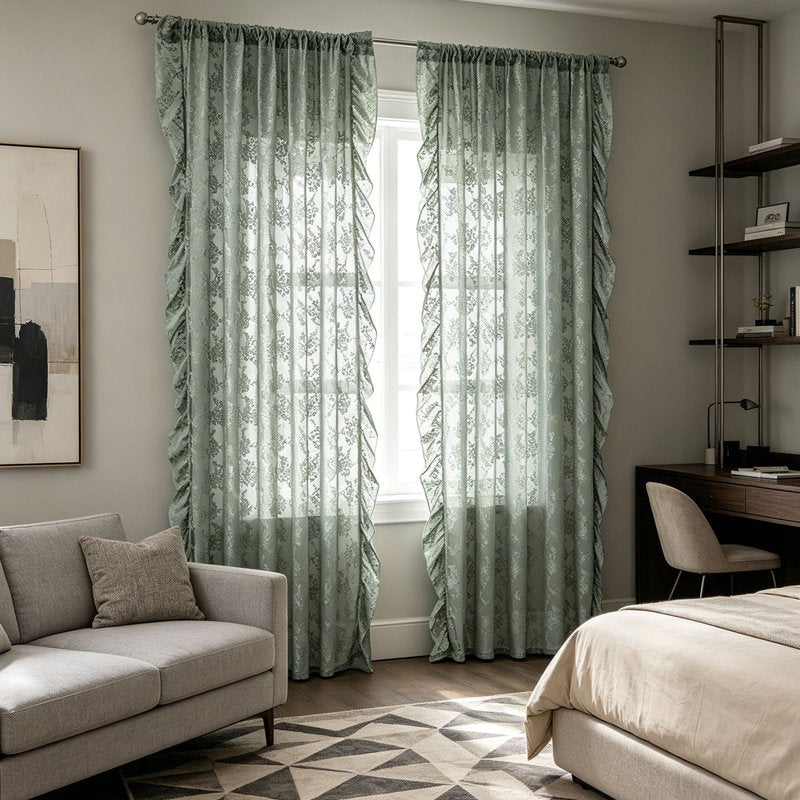 Semi-Sheer Curtains 78 Inch Long French Style Lace Window Drapes for Living Room and Bedroom