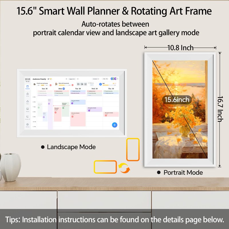 Digital Family Calendar with Touchscreen - Wall & Desk Mount, Chore & Meal Planner