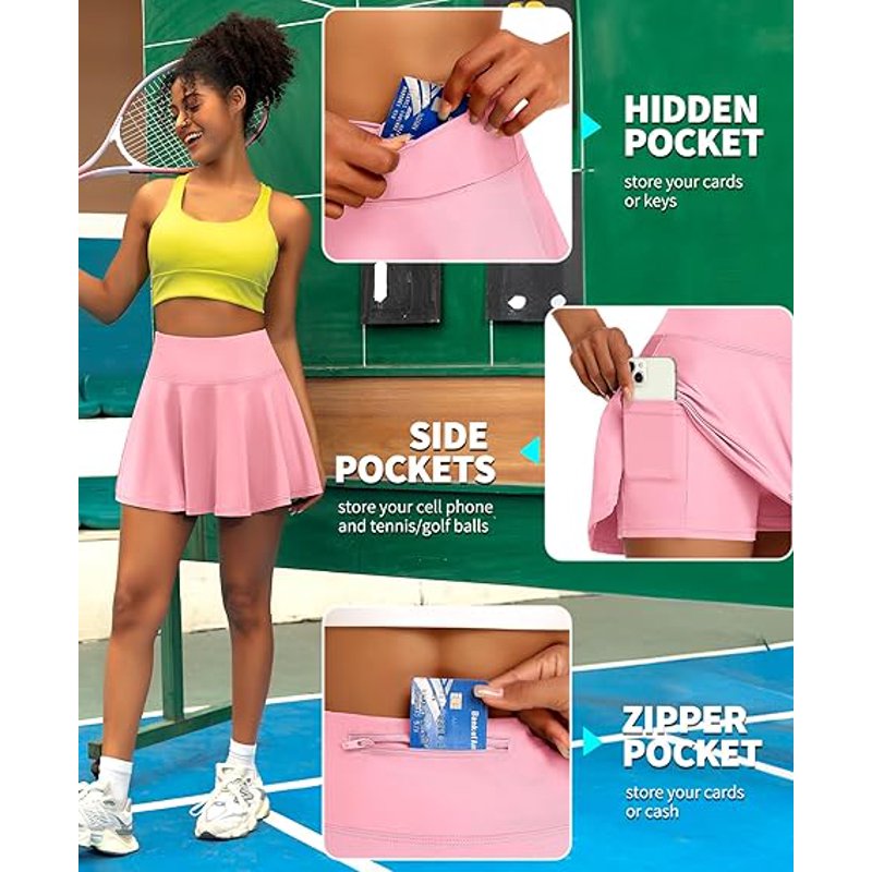Pleated Tennis Skirt for Women with Shorts & Pockets High Waisted Athletic Skort