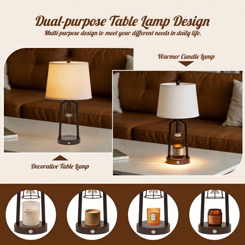 Farmhouse Candle Warmer Table Lamp with Touch Control & 3-Way Dimming - Black 23"