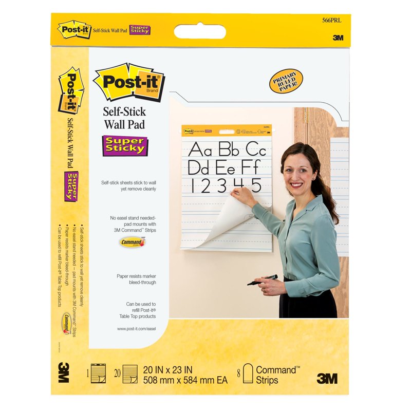 Post-it Wall Pad with Command Strips - White, Lined, 20 x 23 Inches, 2 or 3 Pack