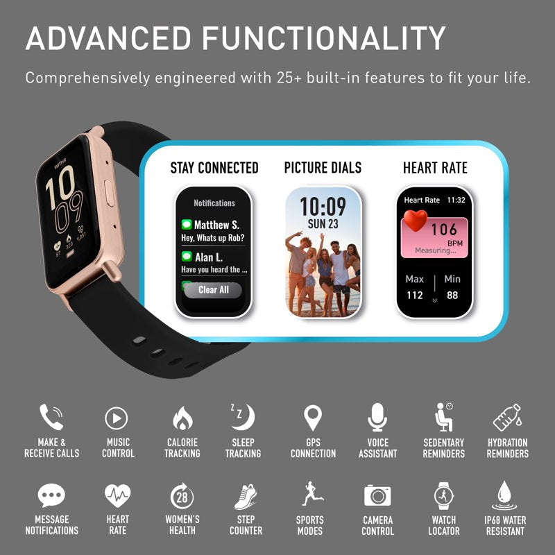 Smartwatch with 1.45 Inch Touch Screen and Interchangeable Silicone Bands