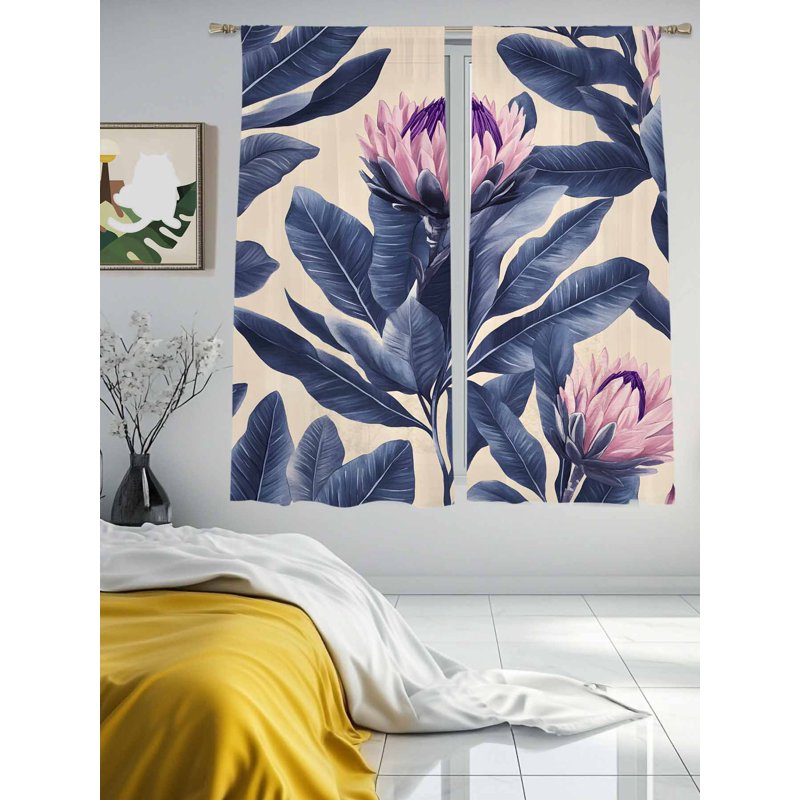Blue Pink Purple Floral Sheer Curtains Set 52x72 Inches - Multiple Sizes