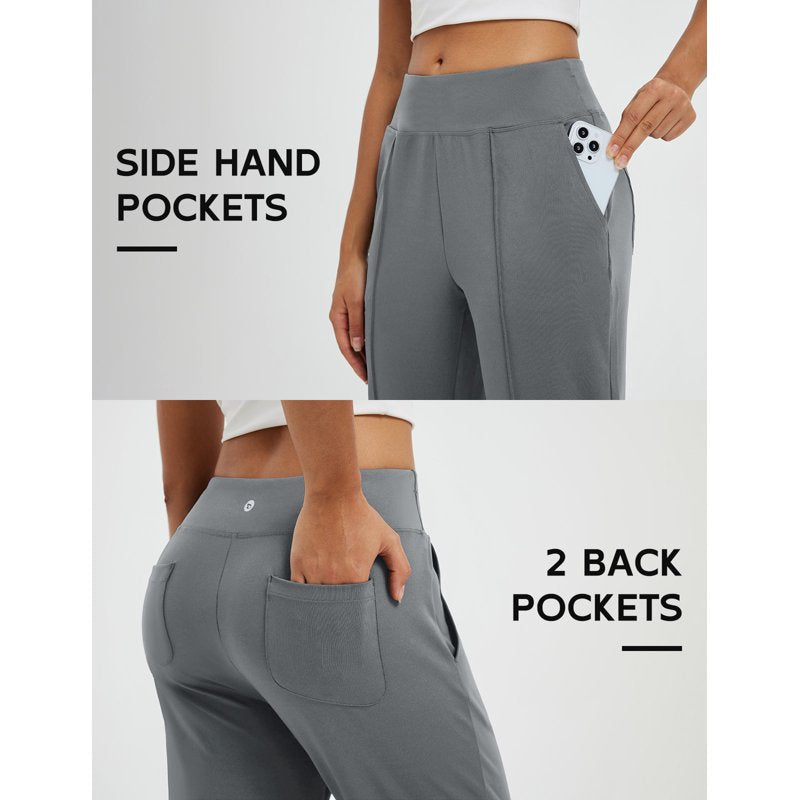 Womens Travel Golf Pants with Pockets - Ankle Stretch Slacks, Dark Gray, M
