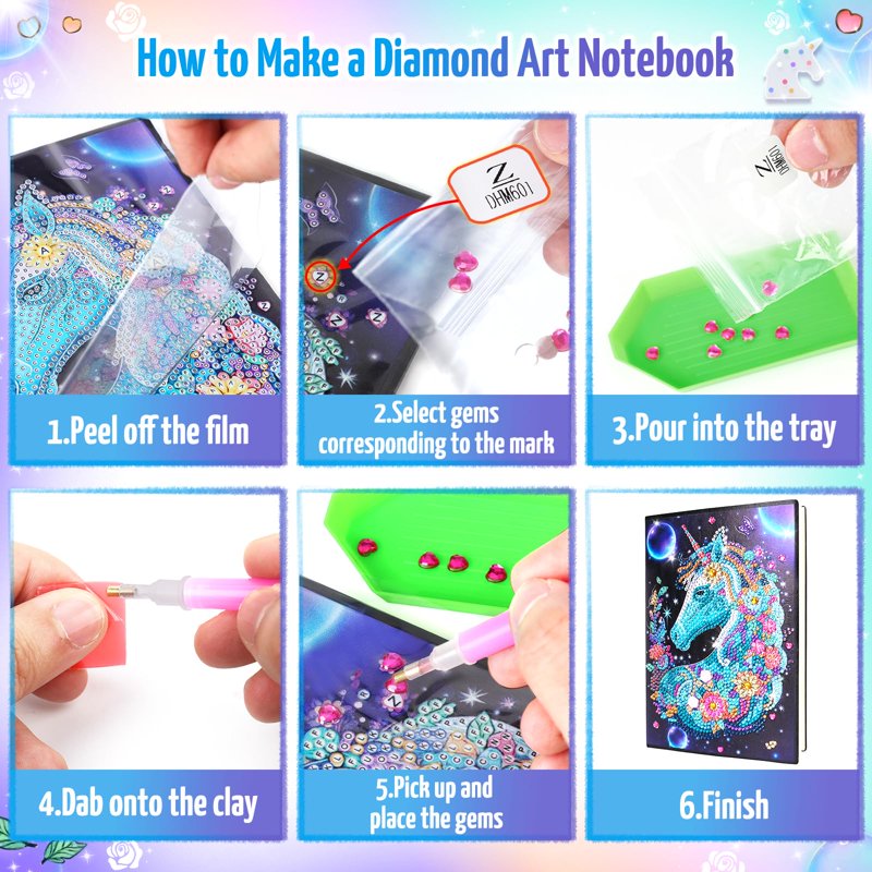 Kids Craft Kits for Girls 5-12 - Unicorn & Flower Notebook Set with Diamond Painting