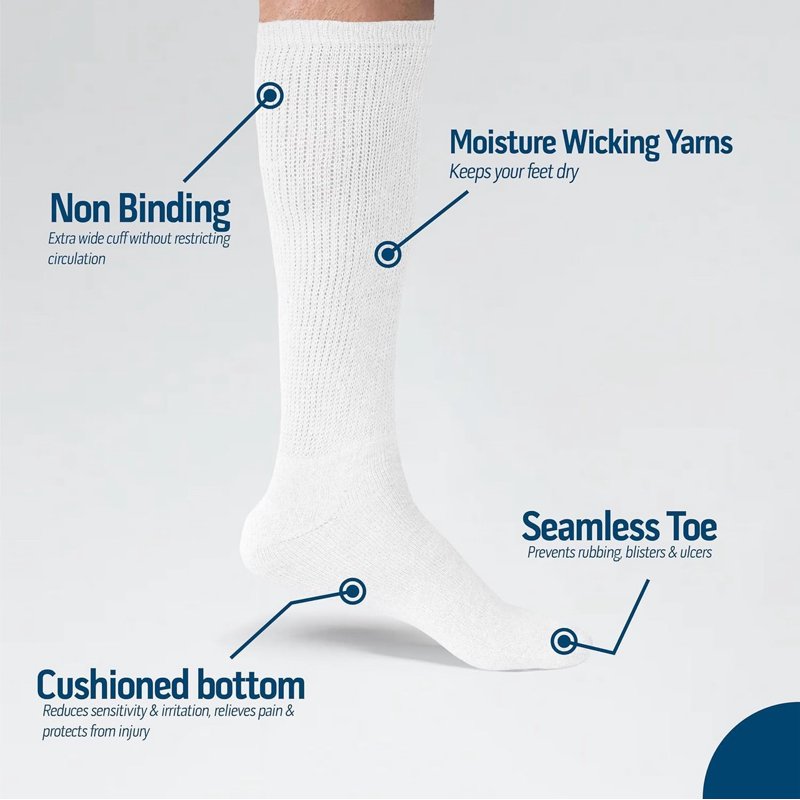 Diabetic Over The Calf Socks 6 Pairs - Non-Binding Cushioned Cotton Knee High Men
