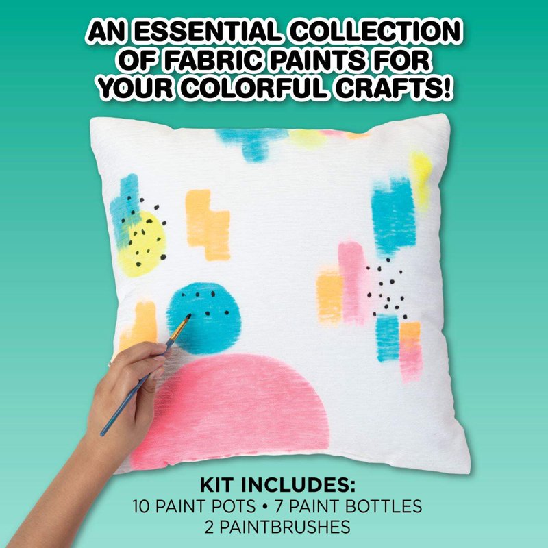 Fabric Paint Kit - 17 Neon, Metallic, Glitter Colors with 2 Brushes