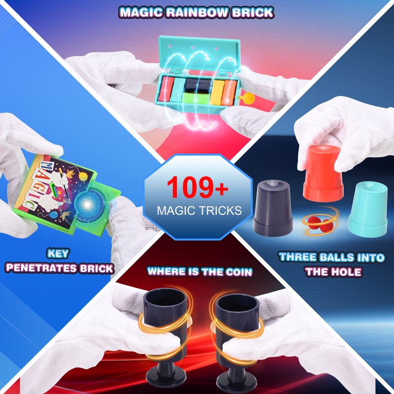 Kids Magic Kit with 109 Tricks, Manual & Video Tutorials - STEM Educational Toy for Ages 6-12