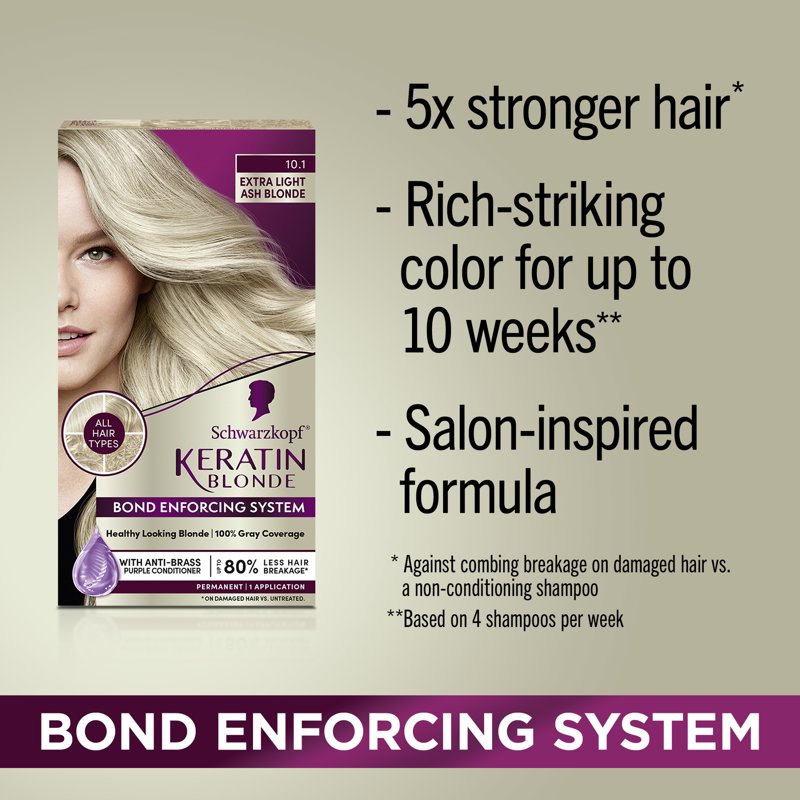 Permanent Hair Color Kit with Keratin & Bond Enforcing System - 10.1 Extra Light Ash Blonde