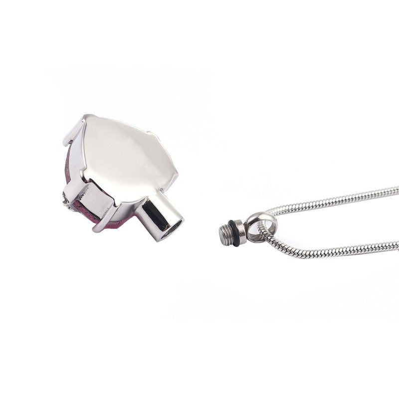 Rhinestone Heart Cremation Necklace with Chain - Memorial Jewelry for Women
