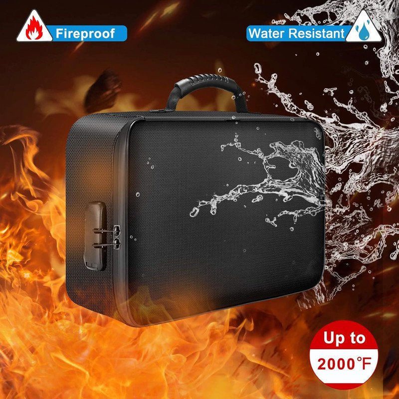 Fireproof Document Bag with Lock Water-Resistant Storage Case for Files Money