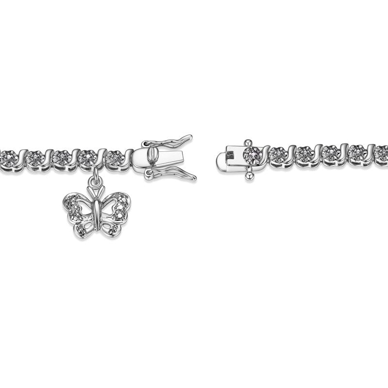 Diamond Accent Butterfly Charm Tennis Bracelet - 7.25 Inch Silver Gold Rose Gold