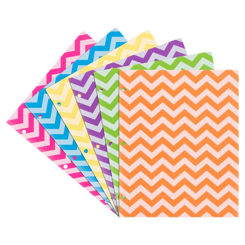 Chevron Pattern Plastic File Folders with 3-Hole Punch - Assorted Colors, 6 Pack