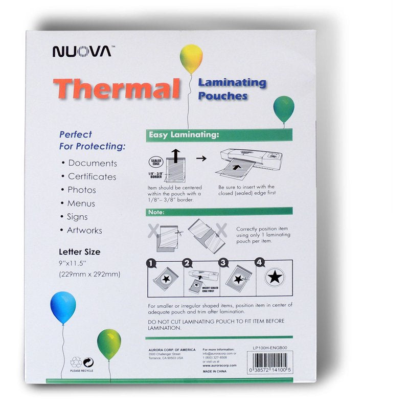 Thermal Laminating Pouches 9x11.5 Inch, 3 Mil - 100 Pack, Clear, Durable Document Protectors