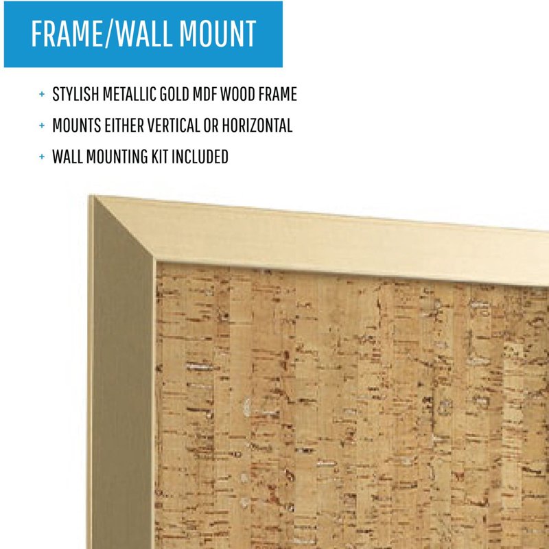 MDF Framed Cork Board for Office & Home Display - Natural Surface, Gold Frame