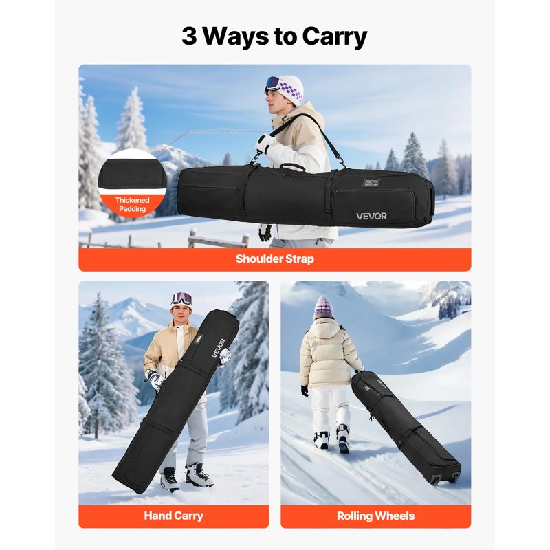 Large Waterproof Ski & Snowboard Bag with Wheels - Fits Up to 68.9 In/175 Cm