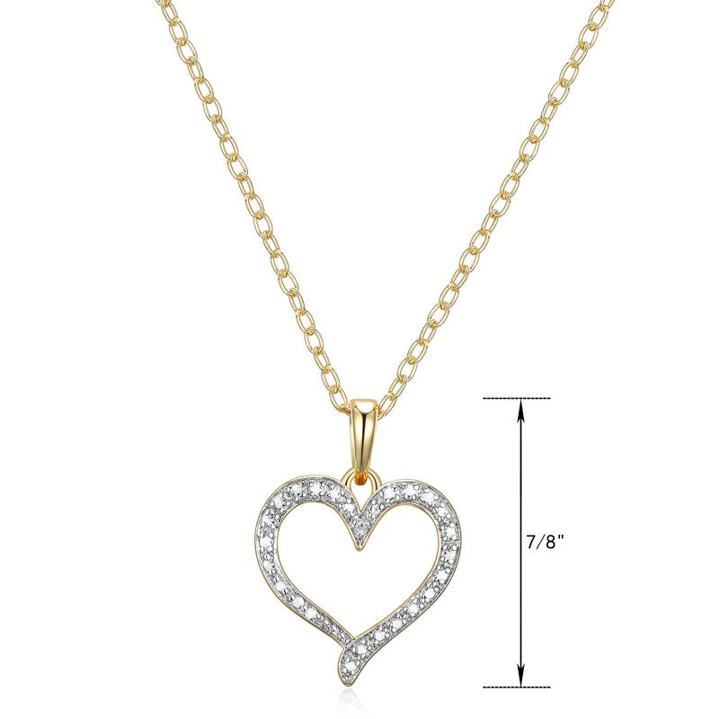 Open Heart Pendant Necklace with Diamond Accent - Silver or Gold Tone, 18 Inch