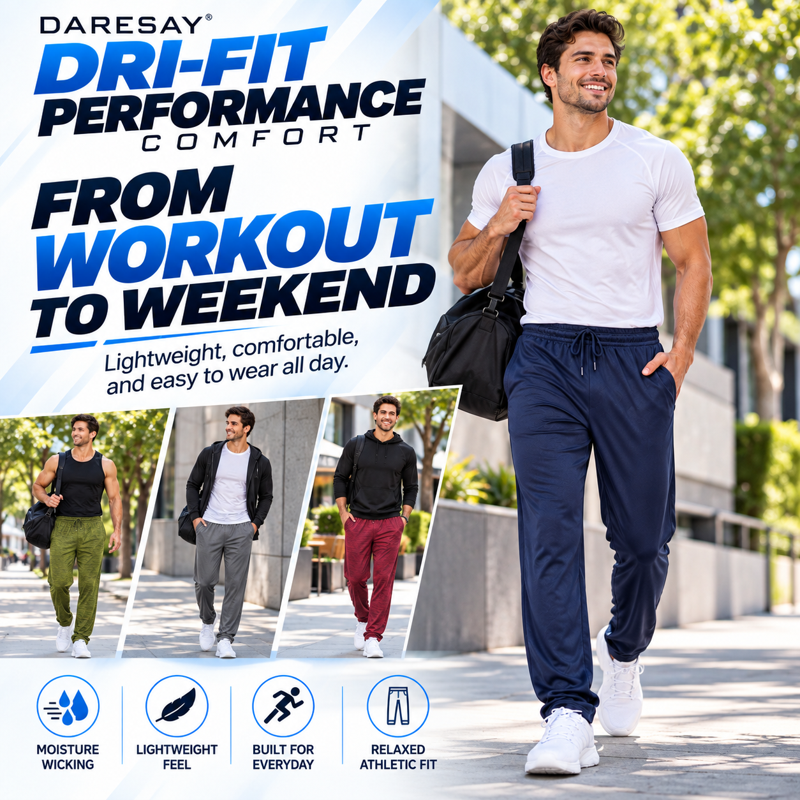 Men's Athletic Sweatpants 3 Pack Open Bottom Joggers Dry Fit Workout Pants