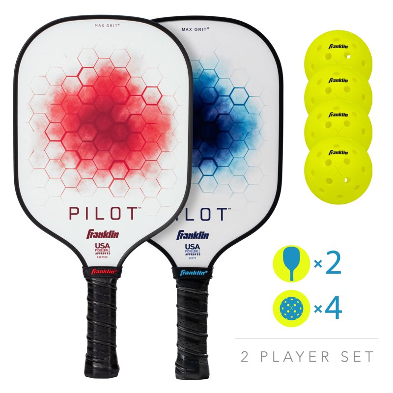 Blue/Green Franklin Pilot Paddleball Set - 2 Paddles + 4 USAPA-Approved X-40 Balls