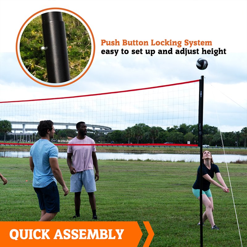 Outdoor Volleyball Net Set with Adjustable Steel Poles and Carrying Bag - 32 ft Official Size Ball