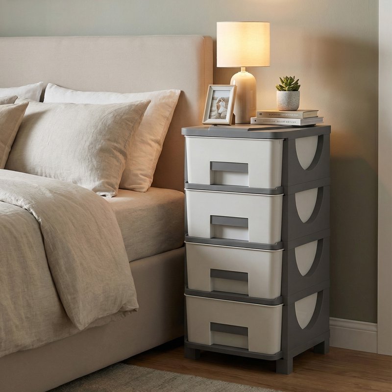 Plastic 4-Drawer Storage File Cabinet - Space-Saving Organizer for Bedroom & Office