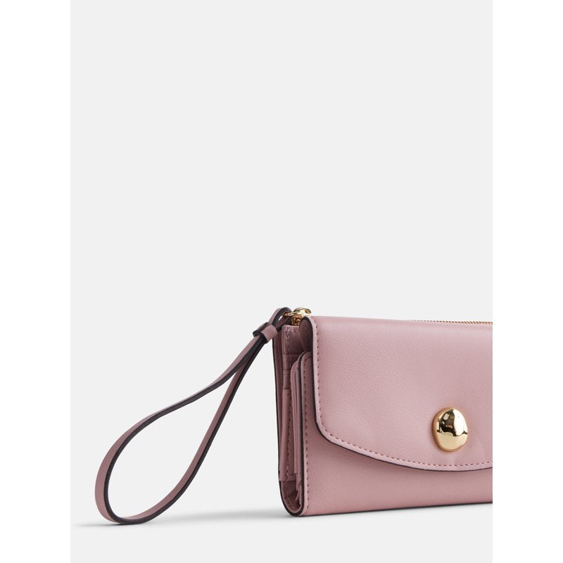 Women's Faux Leather Clutch Wallet with Card Slots & Wristlet Strap