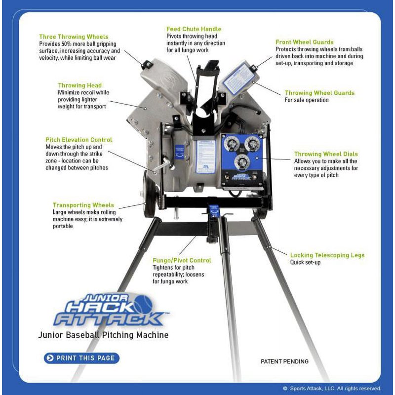 Baseball & Softball Pitching Machine with 3 Wheel Control - Sports Attack