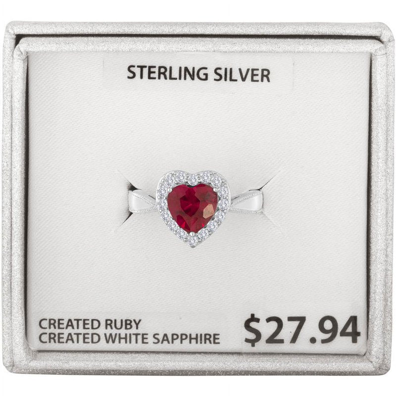 Ladies Sterling Silver Created Ruby Ring - Fine Jewelry for Women Size 7